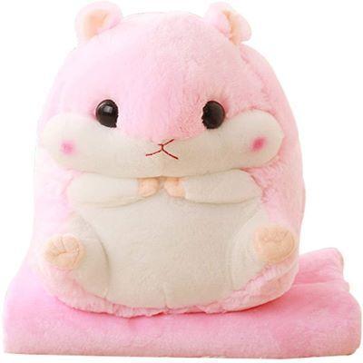 3 in 1 Cute Hamster Plush Stuffed Animal Toy Pillow Blanket Set