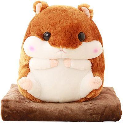 3 in 1 Cute Hamster Plush Stuffed Animal Toy Pillow Blanket Set