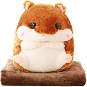 3 in 1 Cute Hamster Plush Stuffed Animal Toy Pillow Blanket Set